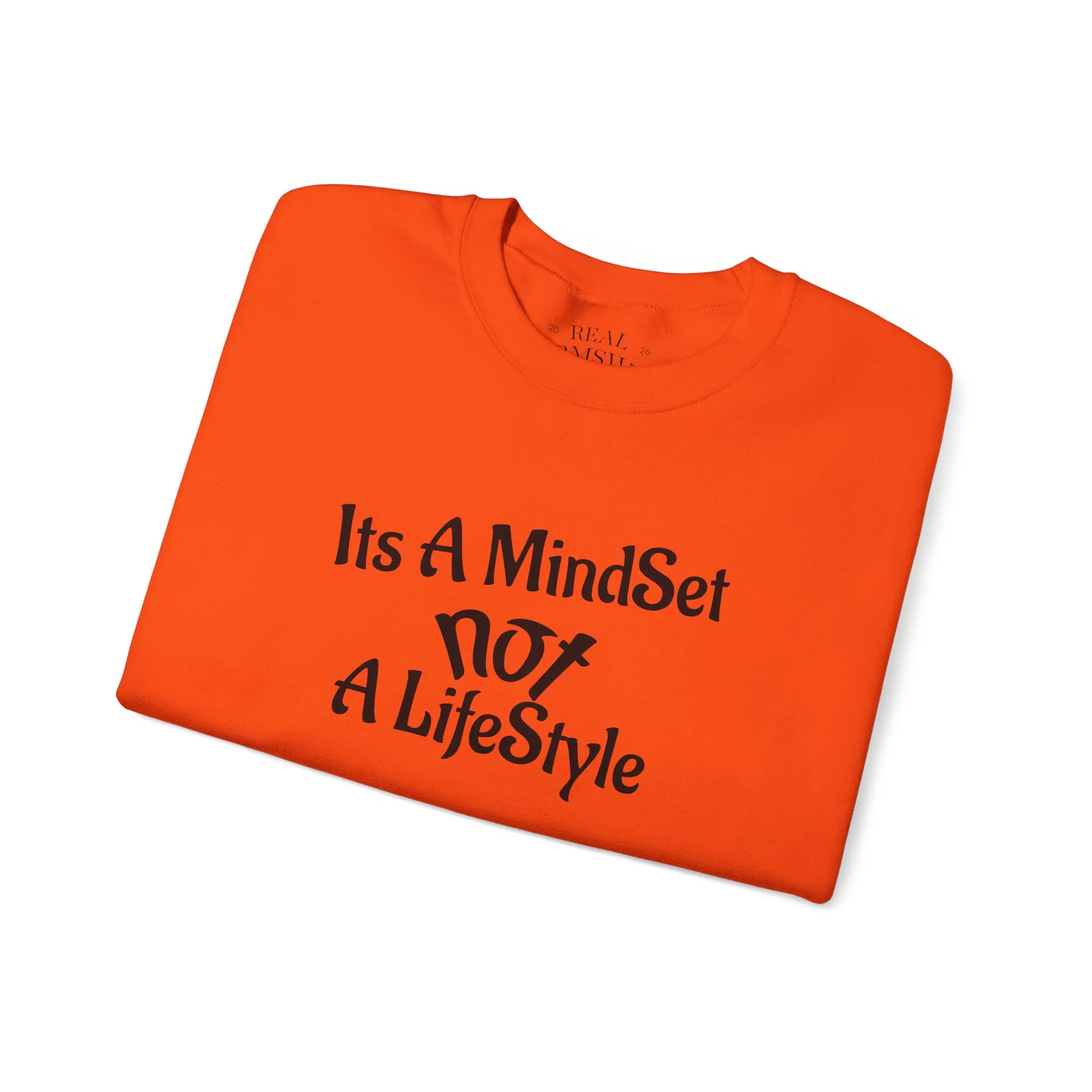 Folded mockup of the orange crewneck sweatshirt